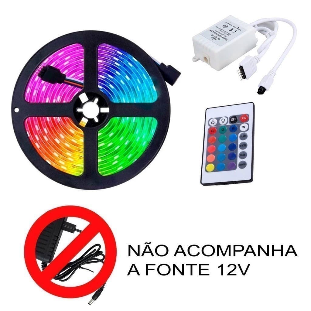 Kit 4 Fita LED RGB 3528 5m 300 LEDs À Prova D'Água Com Controle Remoto Decorativa Para Sanca Sala Quarto Festa Super LED