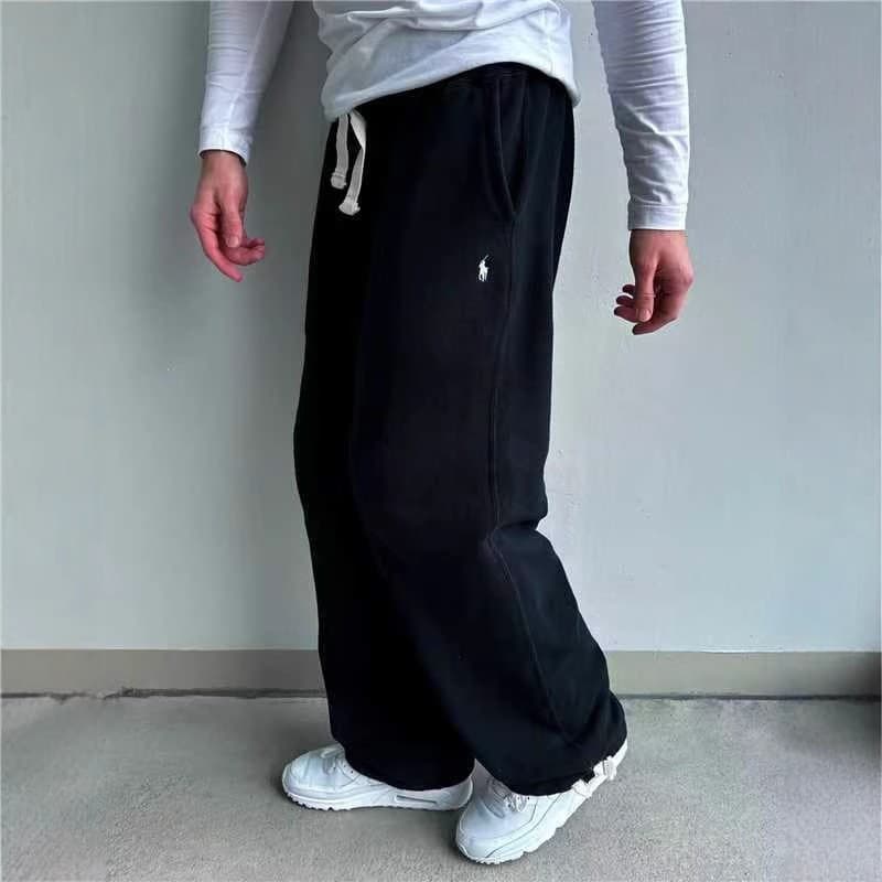 Calças masculinas casuais de perna larga e corte solto, estilo retrô e moderno, cor sólida, novas e versáteis, com forro