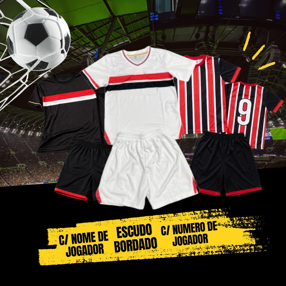 LIQUIDAÇAO Conjunto Futebol Infantil SA0 P4UL0 Camisa Short Masculino Para Treino Escudo Bordado