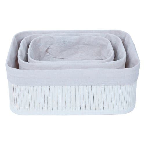 Kit 3 Cestos Organizadores Artesanais Bambu Branco Resistentes Multifuncionais