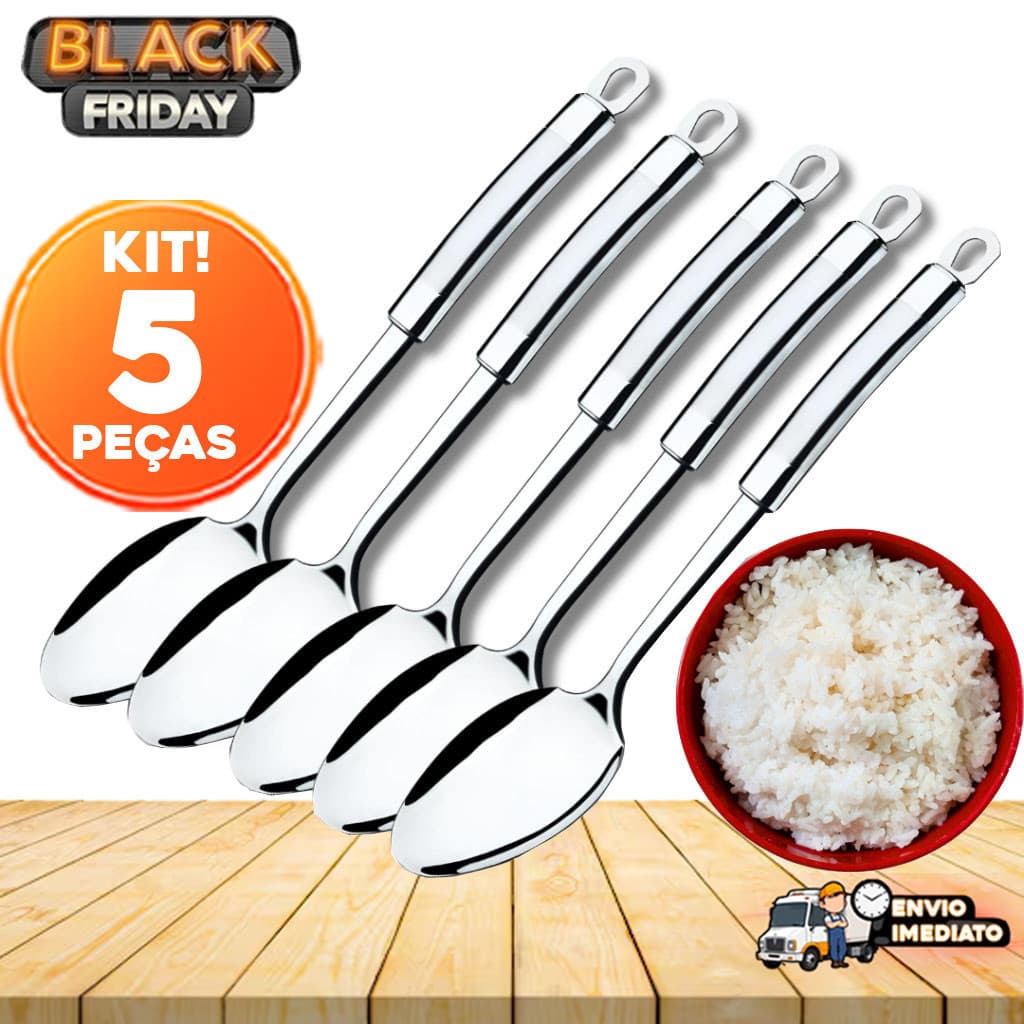 Conjunto com 5 Colheres de Arroz Inox 34cm – Práticas e Inoxidáveis em oferta