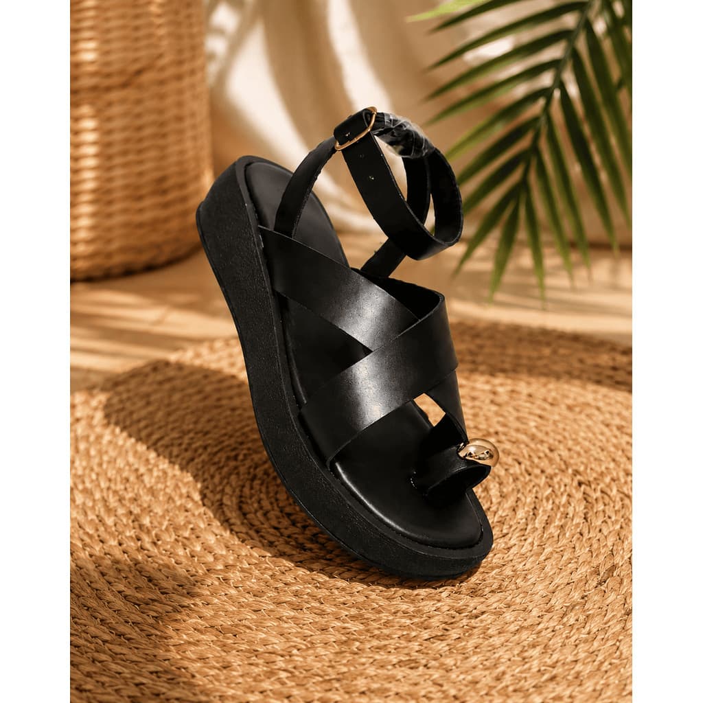 Sandália  Rasteira Papete Feminina Flat Form Plano Cruzada Detalhe no Dedo Casual