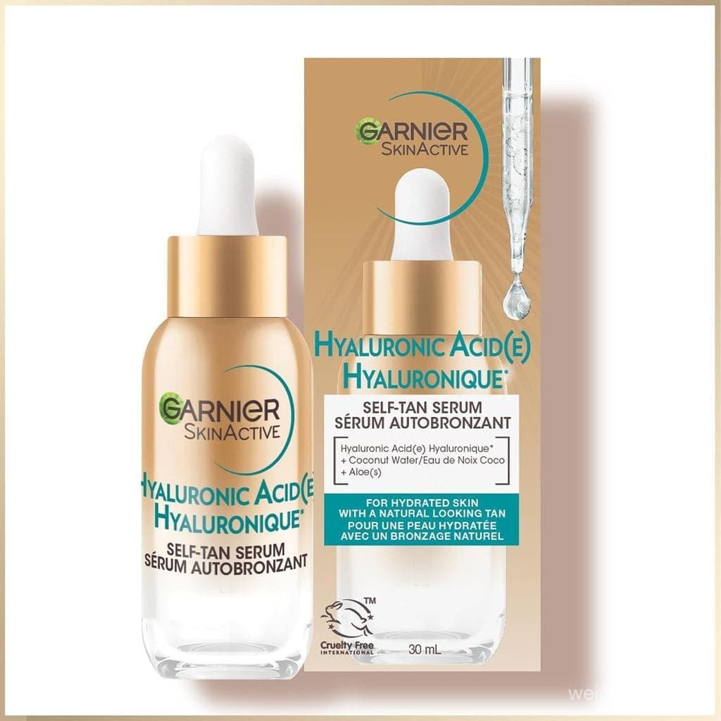 Sérum autobronzeador Garnier, um sérum autobronzeador que contém ácido hialurônico.   MOFN