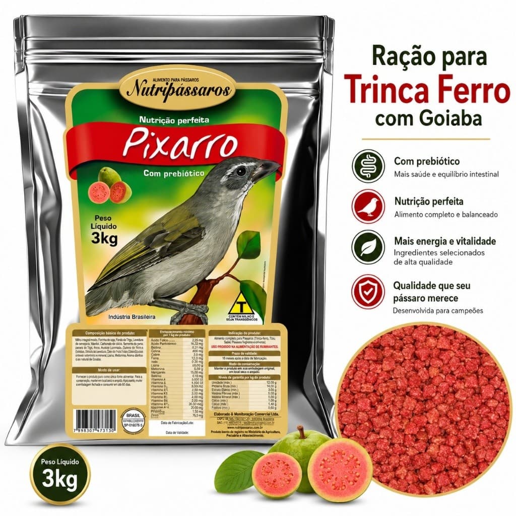 Ração para Trinca ferro Sabiá Pássaro Preto Goiaba Nutripássaros 3kg