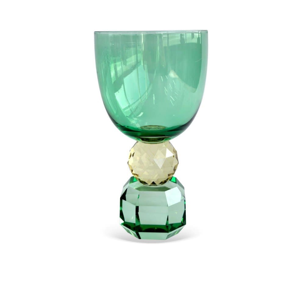 Conjunto de Taças em Vidro VERDE com Base Esfera Amarela e Diamantada Verde - BTC HOME DECOR