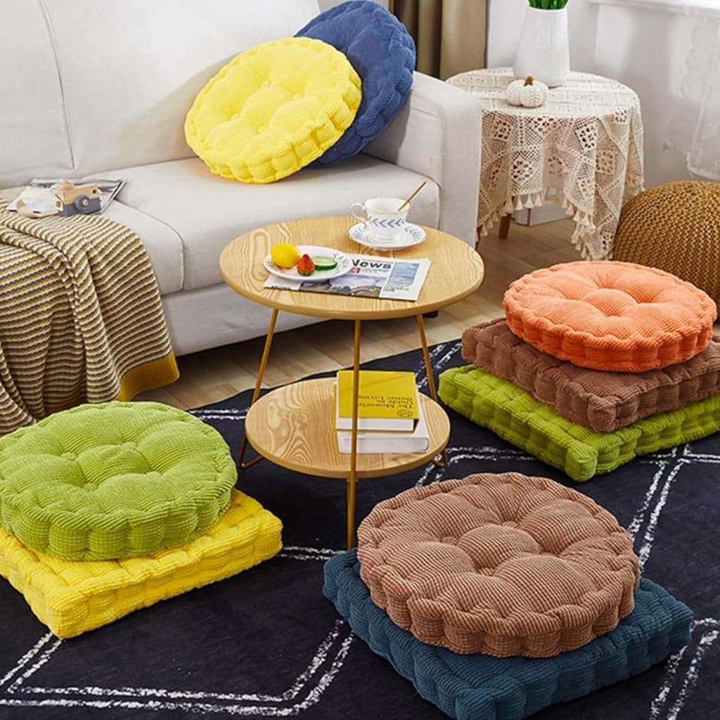Conjunto de 2 Almofadas de Chão Grandes Quadradas e Redondas para Adultos, Almofada de Meditação Verde em Corduroy, Almo