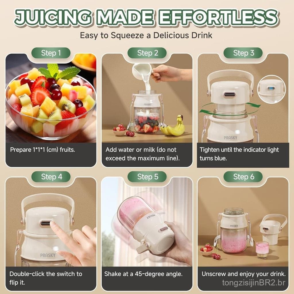 Liquidificador Portátil, Liquidificadores Pessoais Prasky para Shakes e Smoothies com Copo de 27oz, Tampa e Alça de Ombr