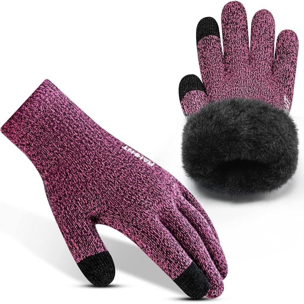 Luvas de Inverno de Lã Rahhint para Homens e Mulheres, Luvas de Malha Forradas com Fleece, com Dedos para Tela Sensível