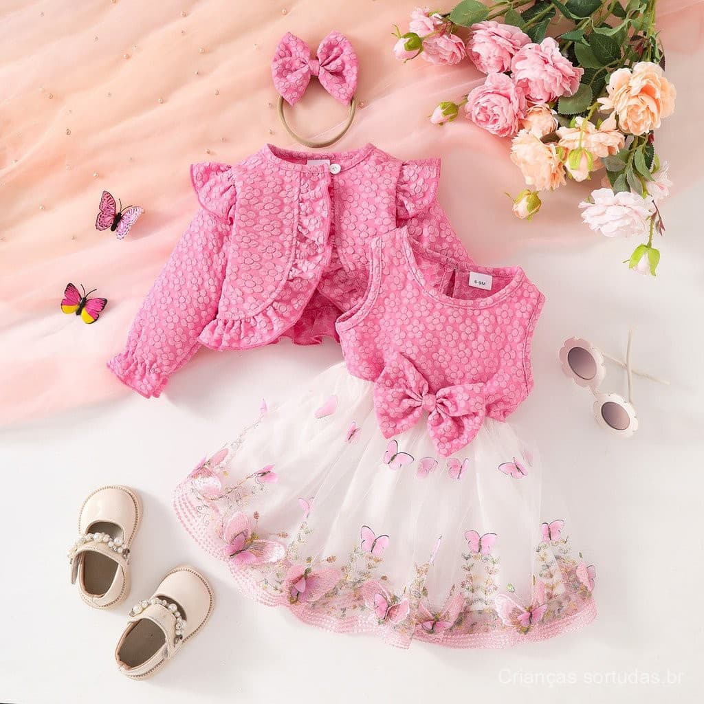 Conjunto de vestido de malha doce para menina de 0 a 3 anos NIK2, casaco de mangas compridas para outono e inverno.