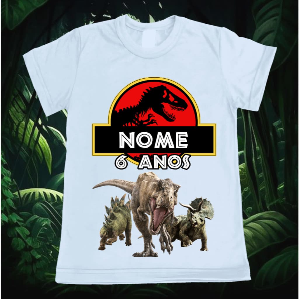 Camiseta tema Jurassic Park / Dinossauro Aniversário Festa 100% Algoão Premium