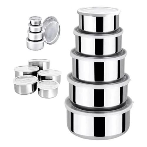 Kit 5 Potes Inox Com Tampa Hermética Para Alimentos