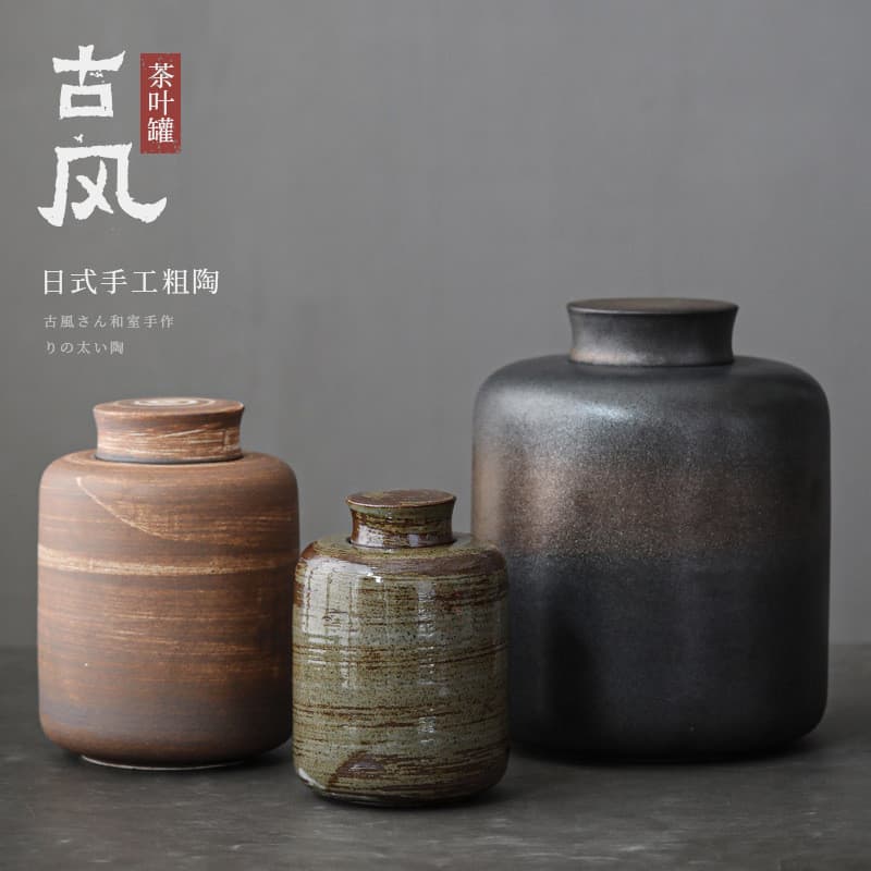 Grés estilo japonês Suying chá caddy artesanal Retro doméstico cerâmica à prova de umidade selado chá caddy grande taman