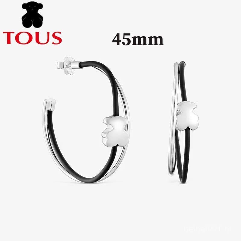 TOUS Nuevo Oso De Aro De Plata Y Goma Aros Motivo Audaz De 45 mm . Moderno Y Versátil , Diseño Clásico , Perfecto Como R