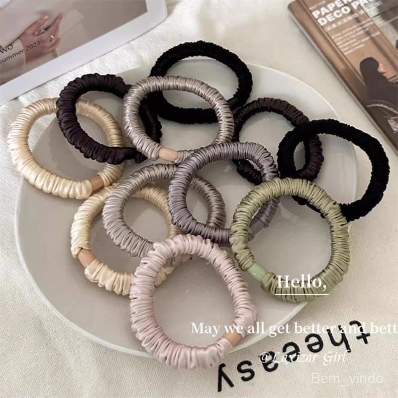 Acessório de cabelo sedoso e macio com elástico plissado, alta elasticidade, acessório elegante, scrunchie, acessório de