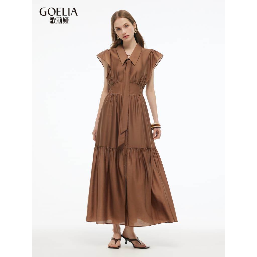 Goliath Tencel Vestido Feminino Verão Decente Elegante Desgaste Único Pequeno Saia de Manga Voadora Férias Francesas Sai