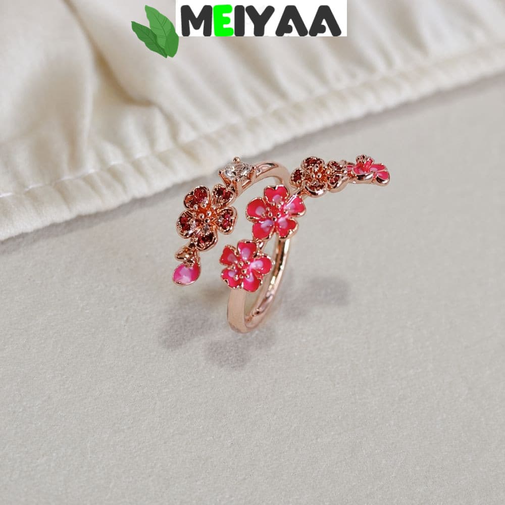 Anel Feminino De Flor De Pêssego MEIYAA , Aberto Ajustável De Vários Tamanhos Embelezado Com Pedras Preciosas , Leve