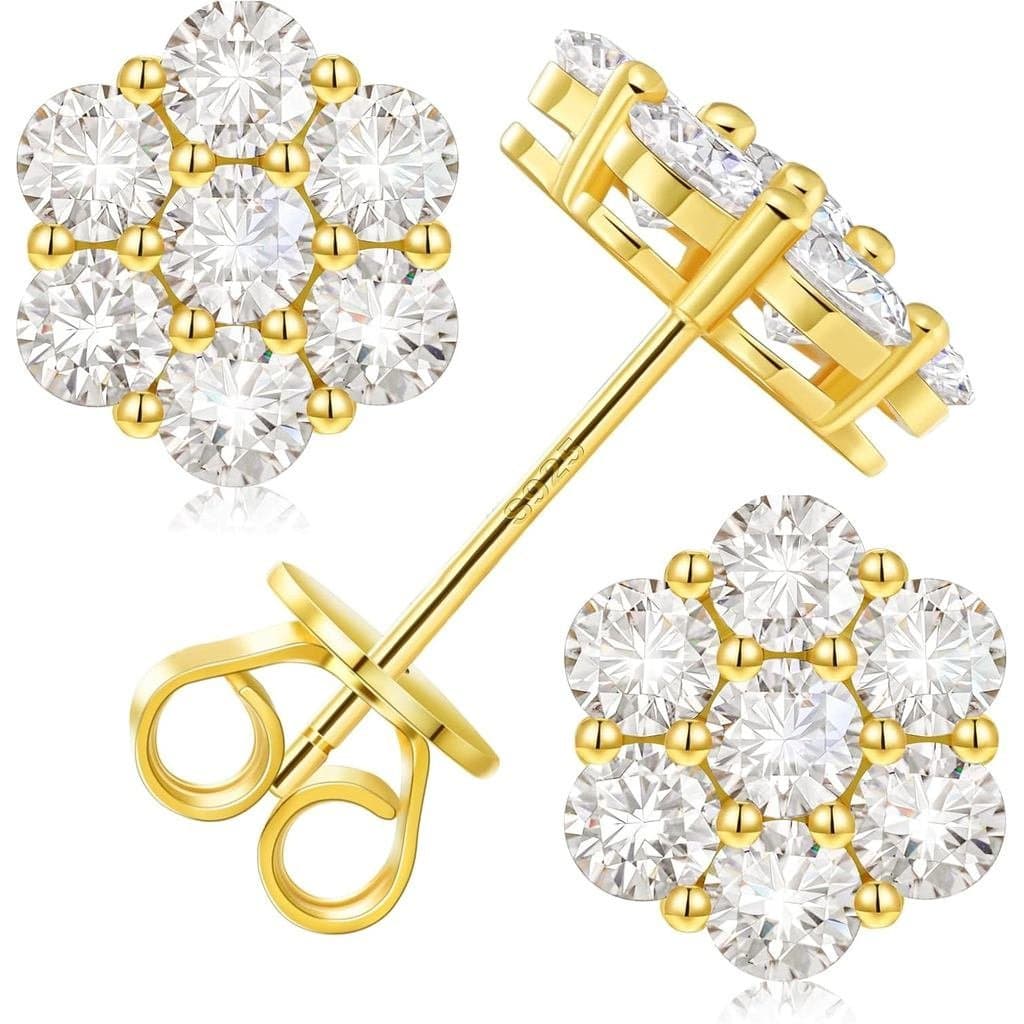 Brincos de Diamante de Imitação para Mulheres e Homens, 5.6/8.0/10.3mm, Brincos de Moissanite em Forma de Flor em Prata