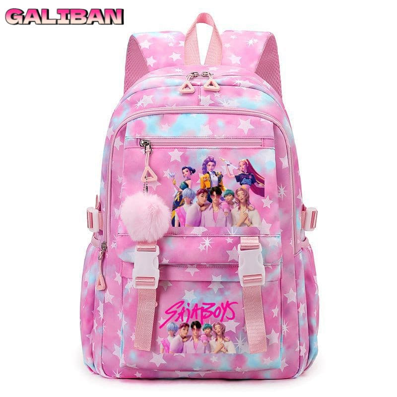 Mochila Estampada de Grande Capacidade com Tema de Desenho Animado Kpop Demon Hunters Demon Hunter Girl Group para Estud