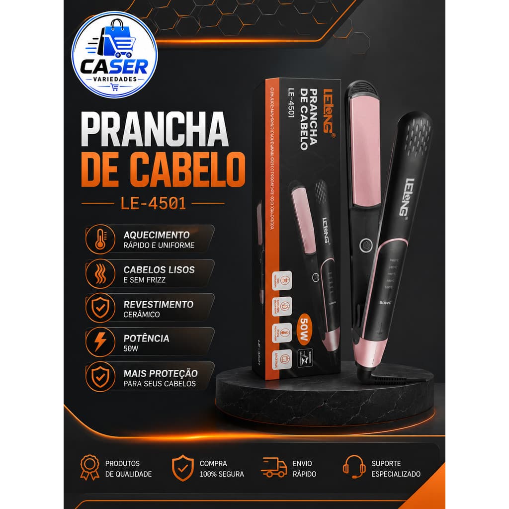 Prancha de Cabelo Alisadora e Modeladora 50W Bivolt Placas Cerâmica Lelong LE-4501