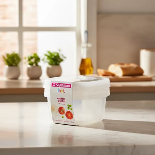 3 Pote Conjunto Transparente 800ml Sanremo Quadrado Transparente