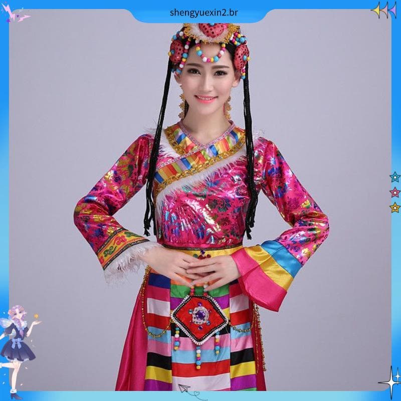 2023 novo estilo de dança tibetana desempenho traje feminino minoria étnica traje desempenho tibetano traje manga água m