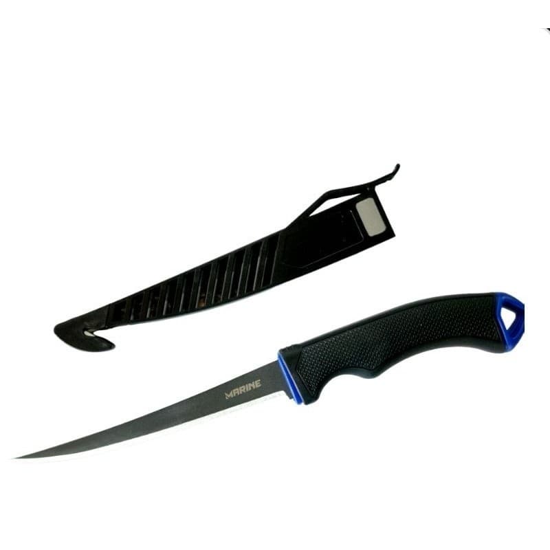 Faca Fileteira Marine Sports 6” Teflon Lisa + Serrilhada com Bainha e Afiador