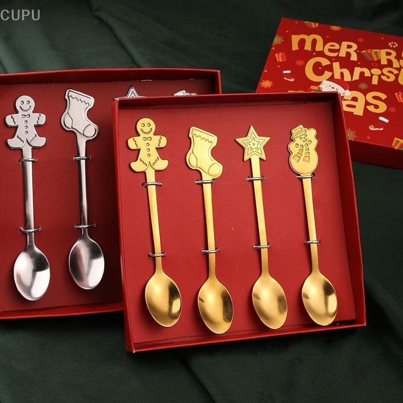 [CU] Conjunto De Colheres De Natal Em Aço Inoxidável Papai Noel Elk Boneco De Neve Sobremesa Colher De Sopa Talheres Por