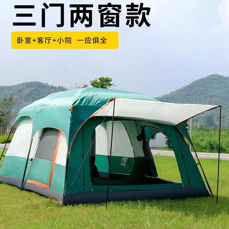 Barraca de acampamento de campo de dossel transfronteiriço, barraca de grandes dimensões, dois quartos, um salão, 8-12 p