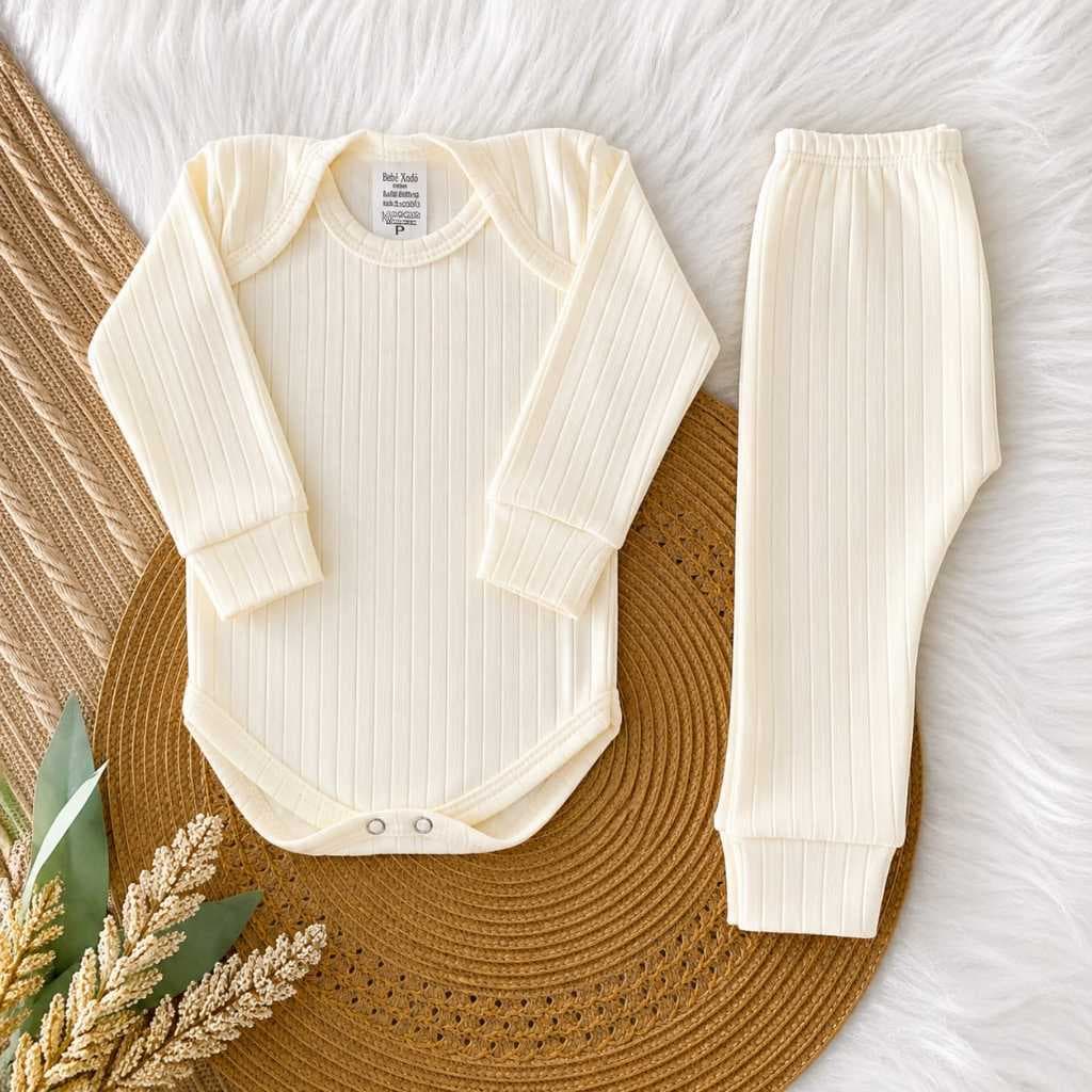 Conjunto Body E Mijão Bebê Canelada Malha 100% Algodão