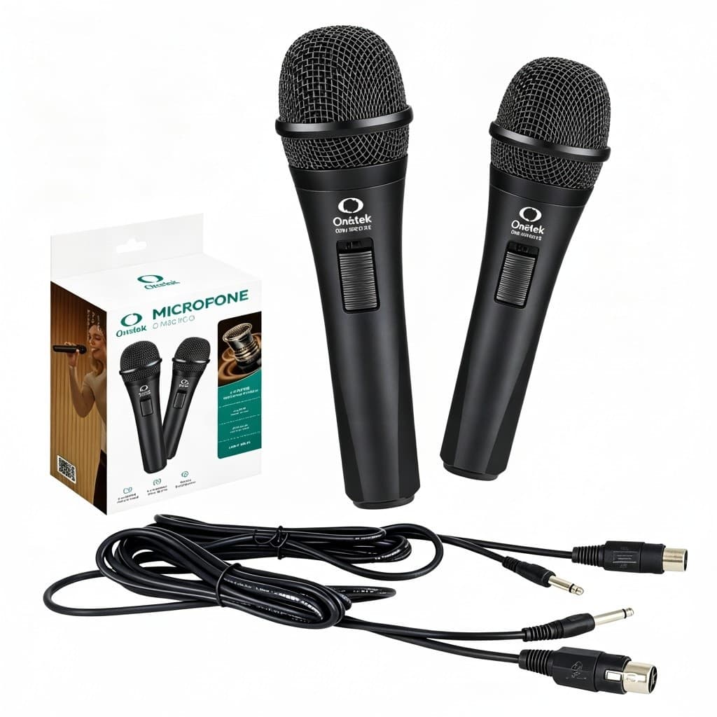 Kit Microfones Dinâmicos Profissional com Fio 3m Conector P10 6,35mm para Eventos Apresentações e Diversão em Família