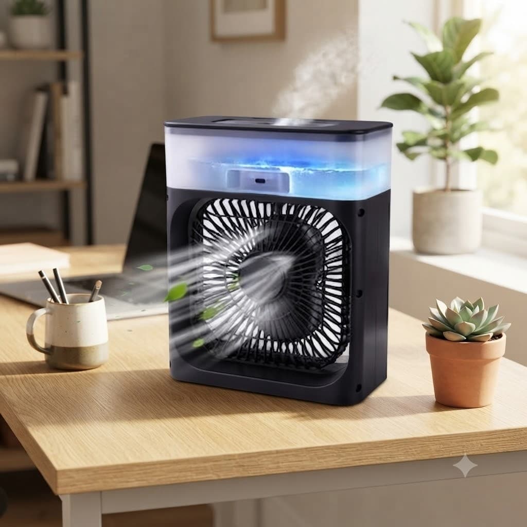 Ventilador Climatizador Usb Portatil Preto Mini Ar Refresca Umidifica Mesa Quarto Compacto
