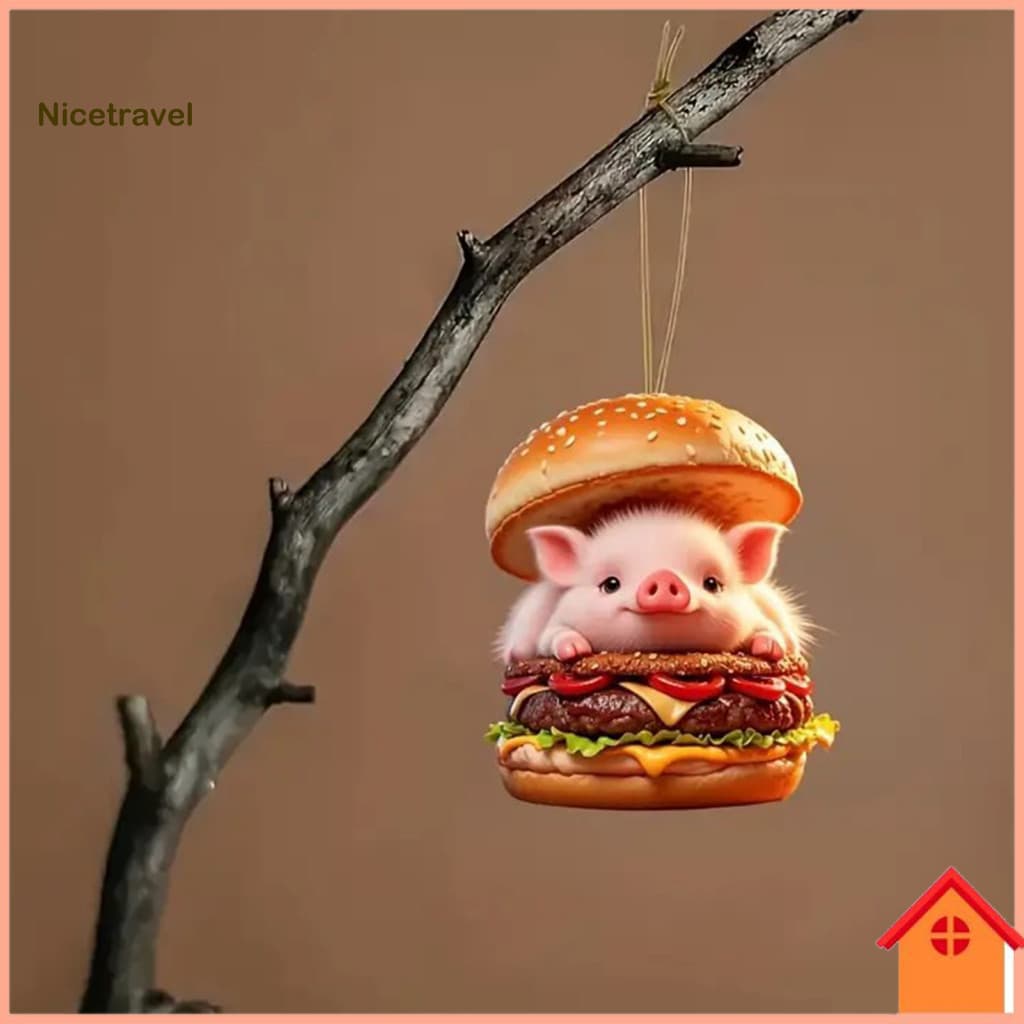 Funny Car Pendant Burger Pig Piggy 2d Acrylic Hanging Decoration Cute Charm Backpack Keychain Gift for Lovers and Enthus
