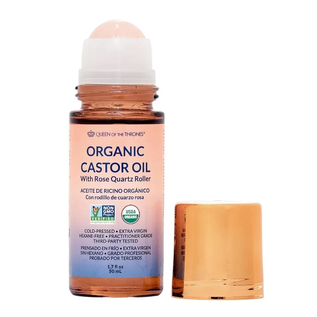 Óleo Essencial Roll-On de Óleo de Rícino Dourado Orgânico Power Queen, com Quartzo Rosa |     100% natural, adequado par