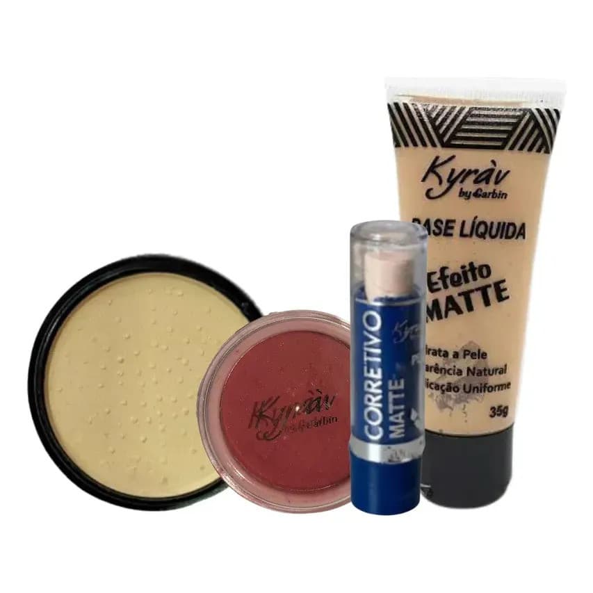 Kit  Base, Blush, Corretivo e Pó Compacto Maquiagem Beleza Perfume