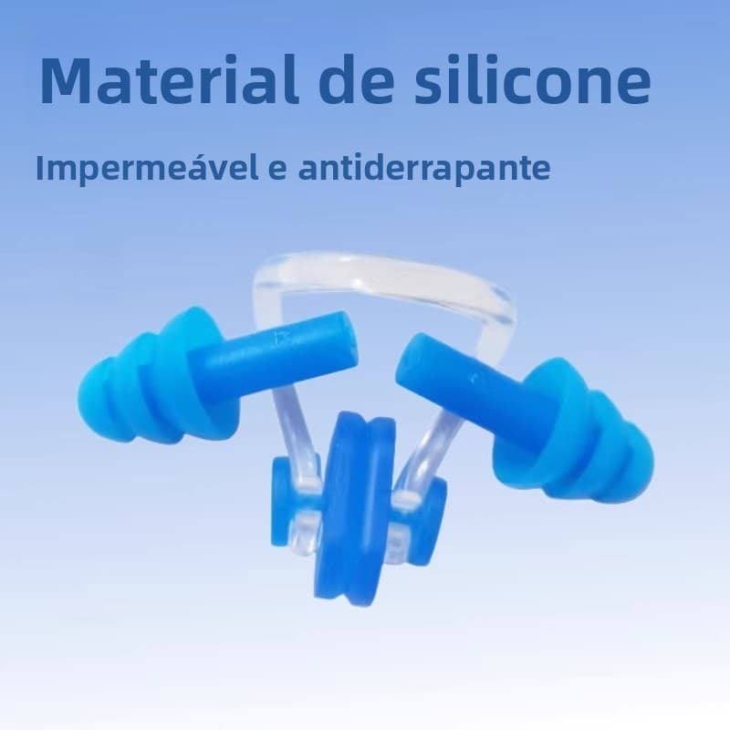 Conjunto de protetor nasal e protetores auriculares para natação, para adultos e crianças, em silicone à prova d'água, a