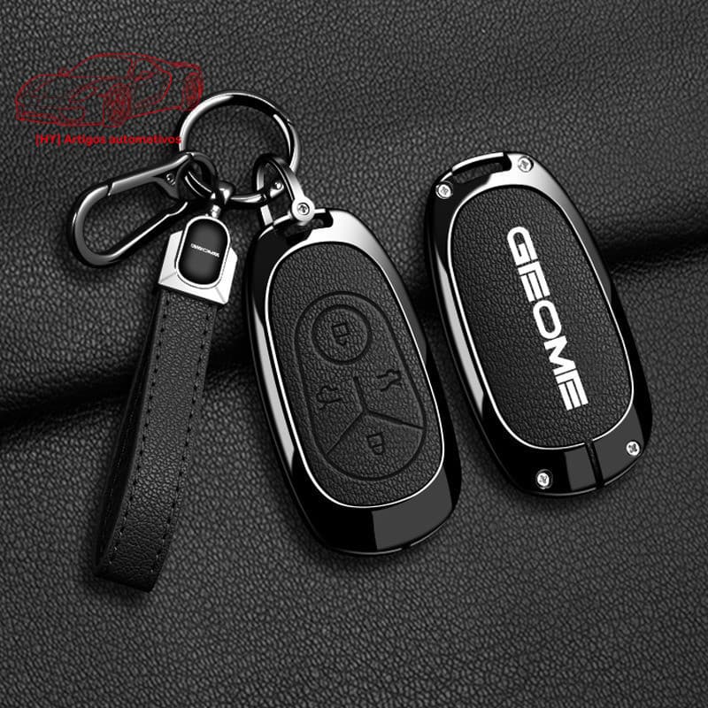 Para Geely EX2/EX2 Pro/Geome EV, Capa de Chave de Carro em Liga de Zinco e Couro, Acessórios para Chaveiro