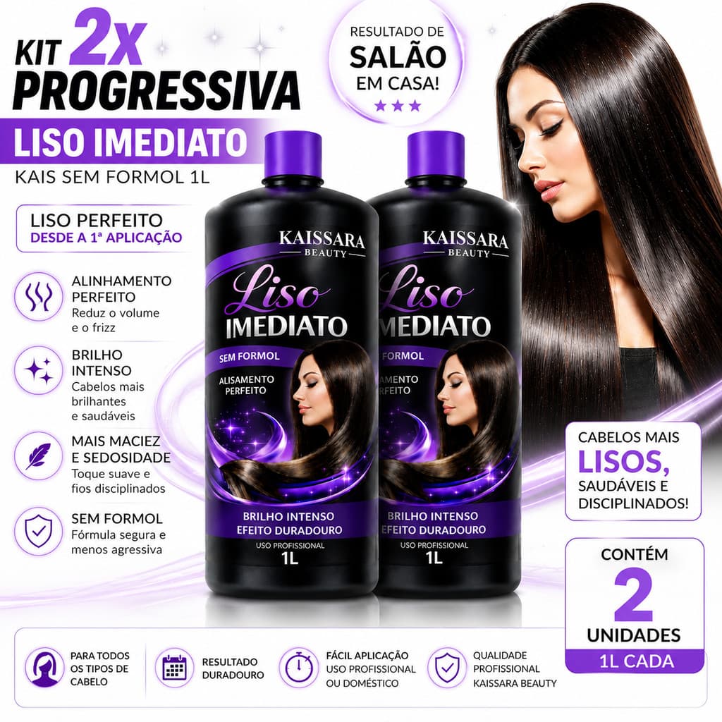 Kit 2 Progressivas Kais Sem Formol 1L Liso Imediato Alinhamento Capilar