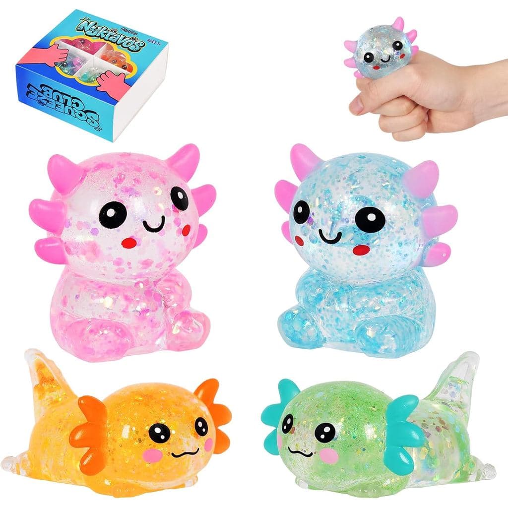 Conjunto de 4 brinquedos de apertar em formato de axolote, brinquedos sensoriais de recuperação lenta para alívio do est
