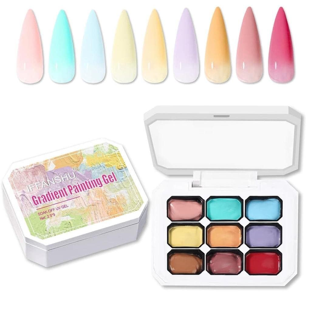 Gel de Pintura Gradiente, 9 Cores de Esmalte em Gel Ombre para Pintura com Ponta de Pincel, Géis Blooming, Sem Resíduos,
