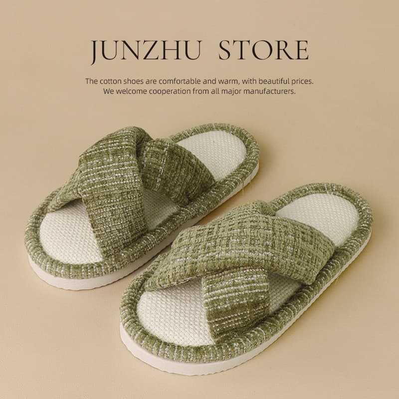 Chinelos de linho absorventes de suor respirável feminino casa interior mudo antiderrapante estilo japonês quatro tempor