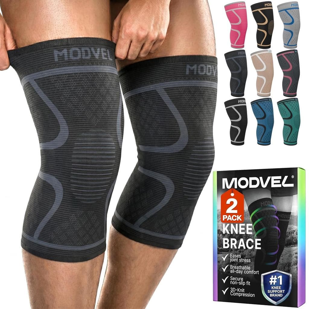 Joelheiras Esportivas Unissex MODVEL – Pacote com 2, Suporte para Ligamentos do Joelho, Joelheiras de Compressão, Adequa