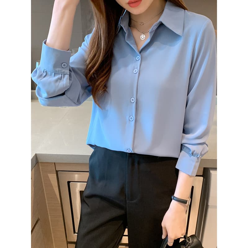 Camisa azul profissional feminina de manga comprida 2025 primavera novo estilo solto All-Match entrevista Formal Wear ca