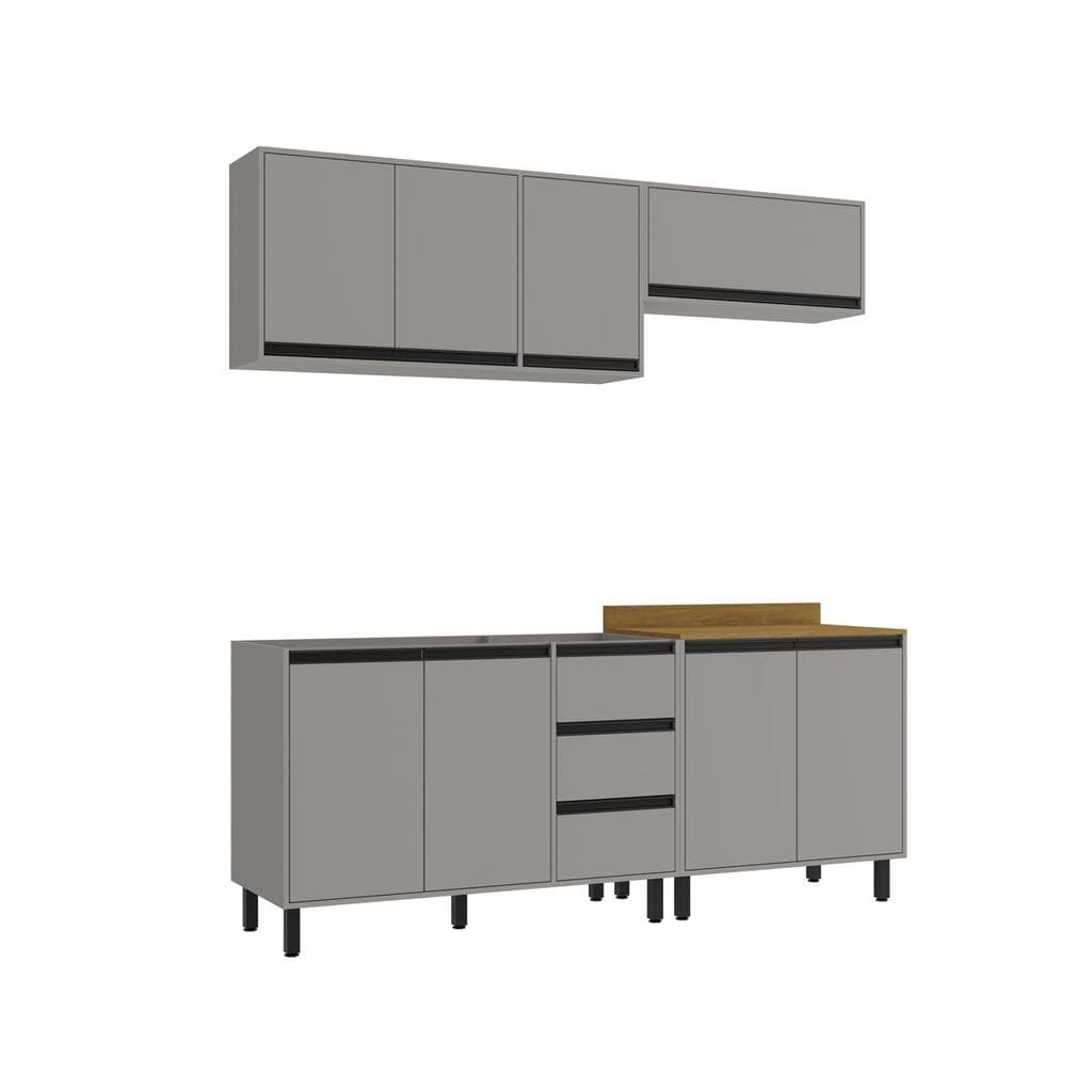Armário de Cozinha Modulada Completa Moderna Tóquio Cinza 220x200cm Casamia