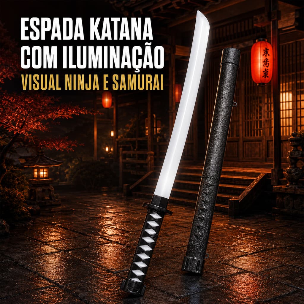 Espada de Brinquedo Estilo Katana Samurai com Luz e Bainha Infantil Para Fantasias Brincadeiras