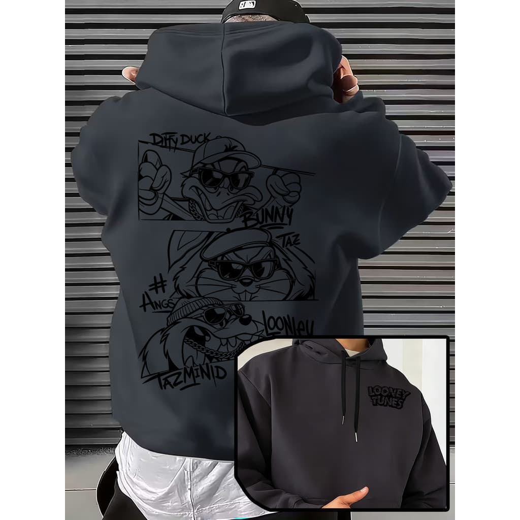 Moletom  Masculino com Capuz Estampa Desenho  Pernalonga, Taz e Tico do Patim - Unissex Forrado