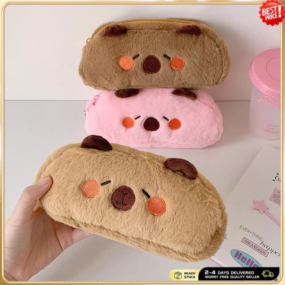 ✨ Estojo De Lápis De Capivara De Pelúcia Fofo Bolsa De Caneta De Desenho Animado De Lã Macia Papelaria Kawaii Para Estud