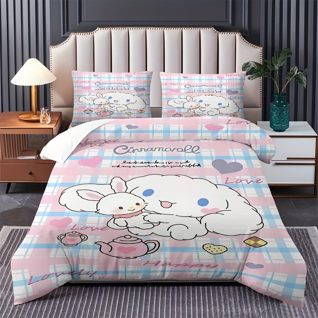 Conjunto de cama de 3 peças Cinnamon Dog - macio e confortável, conjunto de capa de edredom estampada de desenho animado