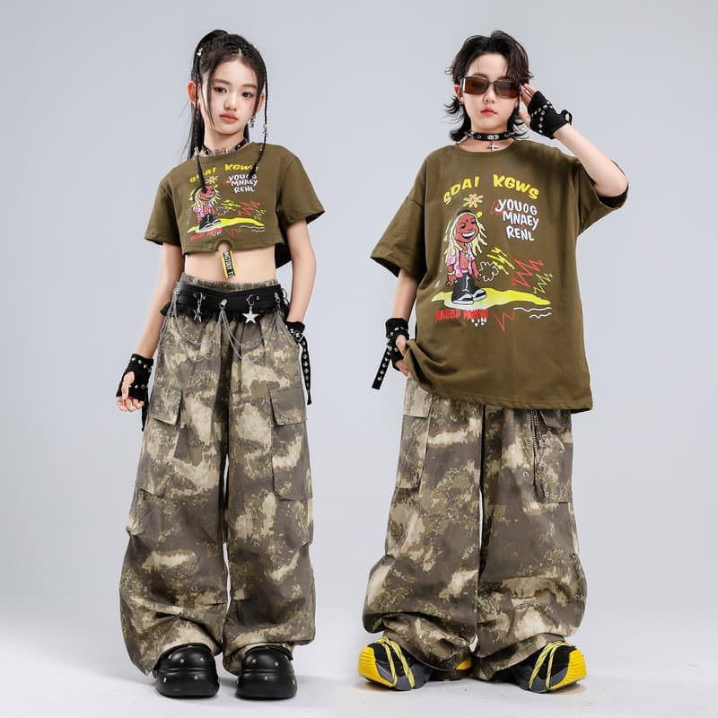 Ternos infantis de dança de rua roupas da moda meninos dança camuflagem calças Hip-Hop trajes de desempenho tambores inf