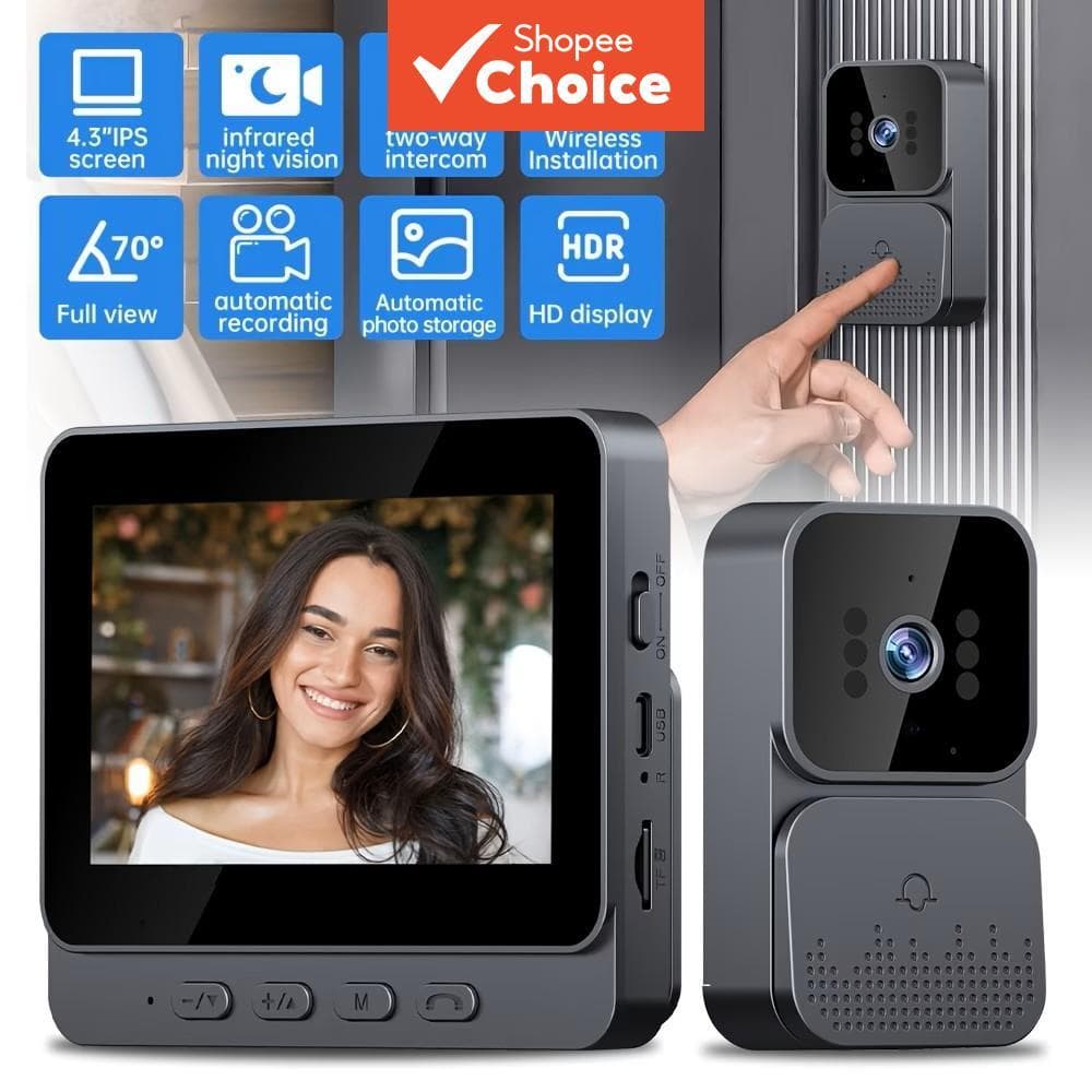 Campainha de Vídeo Sem Fio com Visor de 4,3 Polegadas, Monitoramento Inteligente de Vídeo Sem Fio, Gravação de Vídeo,