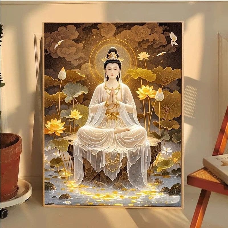 Mesa de lótus vendo ponto cruz livre 2026 linha de sala de estar bordado estilo chinês Bodhisattva pequena pintura diama